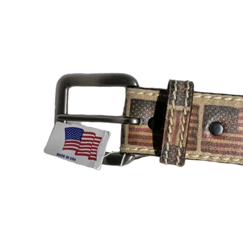 NWT Justin Size 30 Top Grain Leather‎ Belt American Flag Made In USA